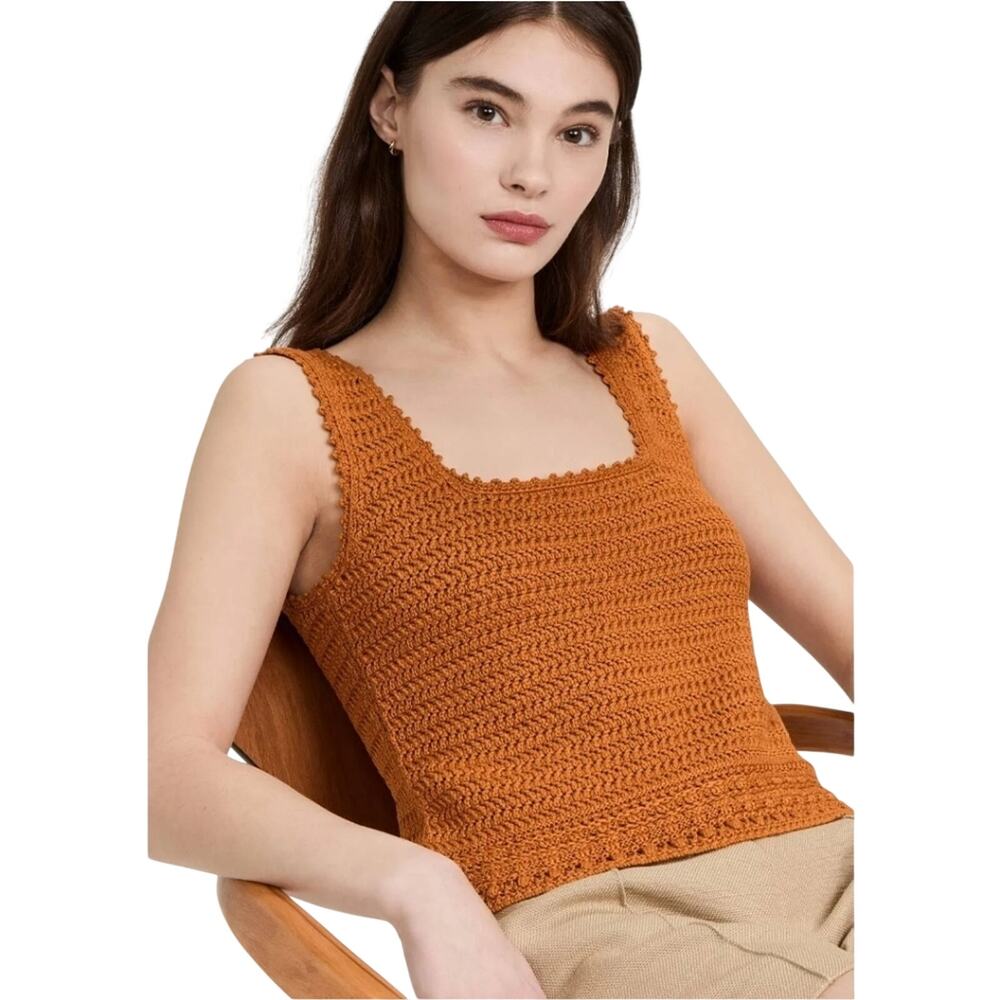 Vince Women's Orange Crochet Square Neck Sweater Tank Top NWT Size X-Large